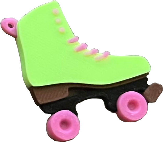 Green roller skate themed pinball trinket